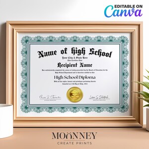 Home School Diploma, High School Diploma, Editable Template on Canva, Printable Certificate With Gold Seal Digital Download