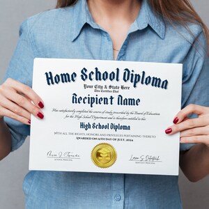 Home School Diploma, High School Diploma, Editable Template on Canva, Printable Certificate With Gold Seal Digital Download