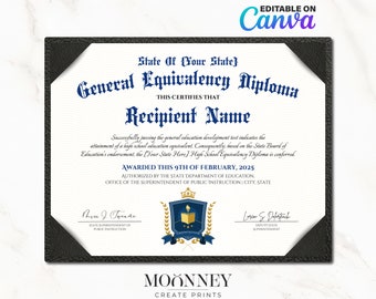 Ged diploma, Custom Diploma, Editable diploma, High School, Ged certificate, Printable Certificated With Gold Seal Digital Download