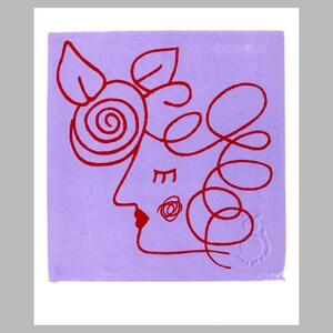 Woman in Red Original Screenprint of a Young Woman Contemporary art Unique print Art gift Colourful art Collectable Line art