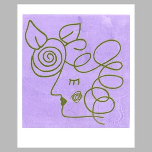 Woman in Violet Original Screenprint of a Young Woman Contemporary art Unique print Art gift Colourful art Collectable Line drawing