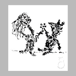 A Gift Screenprint Black and White picture of a Woman and a Teddy bear Flower Gift