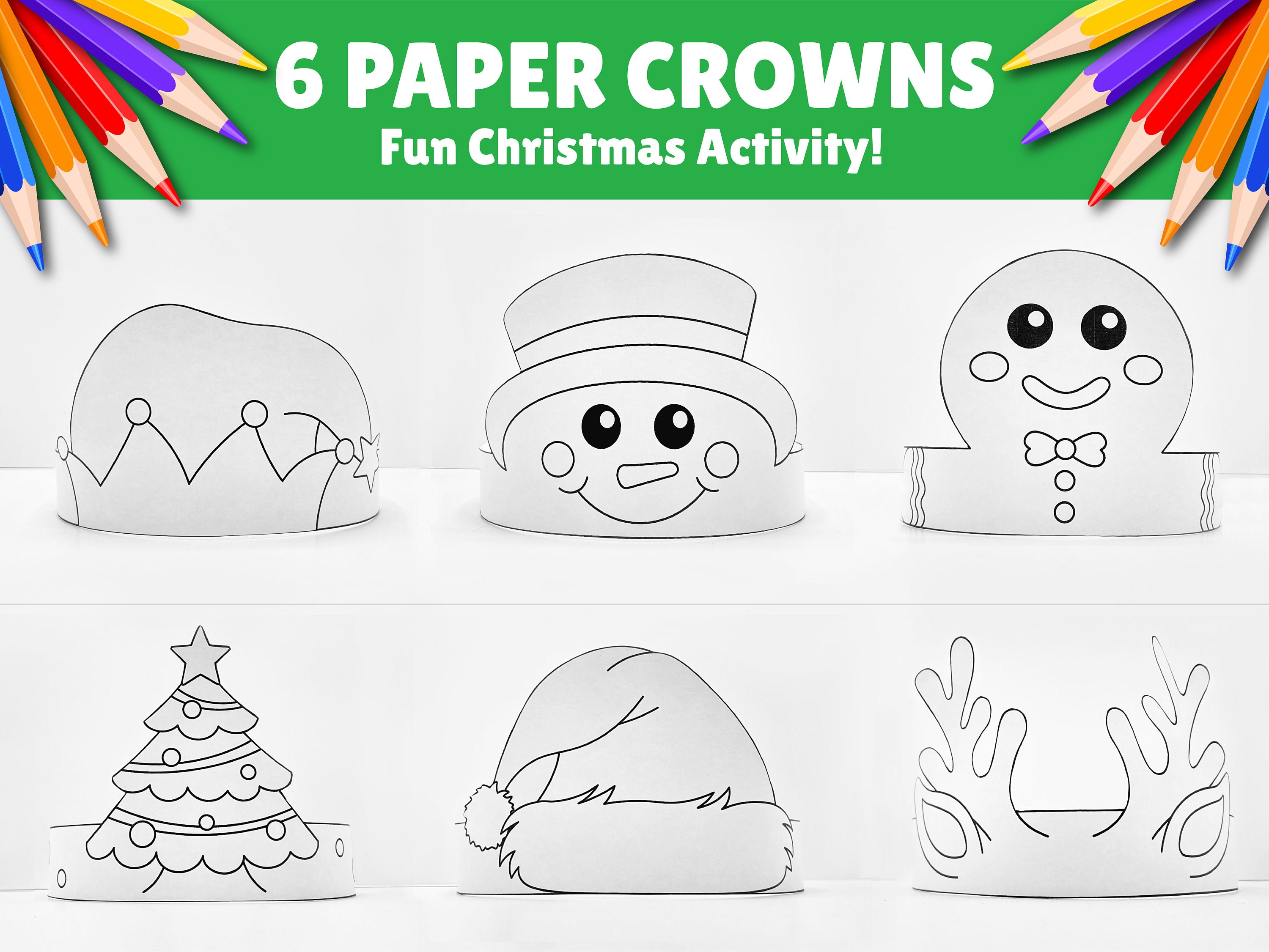 Christmas Paper Crowns Easy Coloring Activity Printable Kids Craft Hats ...