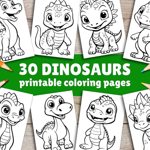 30 pagine da colorare di dinosauri facili per bambini, bambini in età prescolare, libro da colorare per bambini, pagine da colorare semplici, dinosauri stampabili per l'asilo