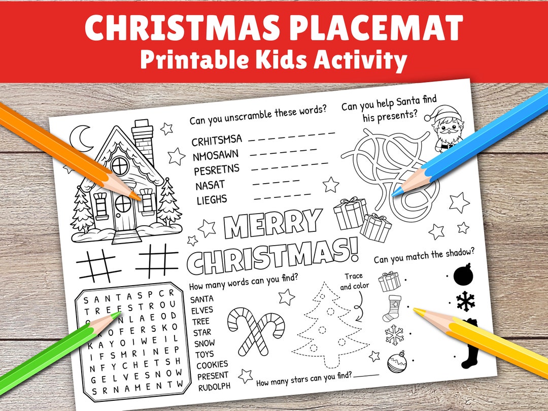 Christmas Activity Placemat Christmas Coloring Placemat Printable