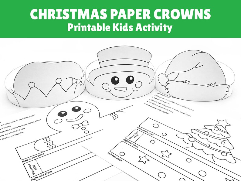 Christmas Paper Crowns Easy Coloring Activity Printable Kids Craft Hats ...