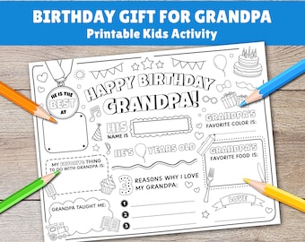 Happy Birthday Grandpa Coloring Page Printable All About Grandpa Fill In Grandpa Birthday Activity Happy Birthday Coloring Placemat Kids