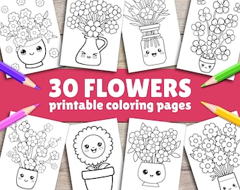 Coloriage fleurs kawaii - Coloriages faciles pour les tout-petits et les tout-petits