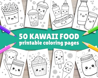 Easy Kawaii Coloring Pages For Kids Toddlers Preschoolers Toddlers Coloring Book Gift Cute Coloring Pages Homeschool Printable Kawaii Food