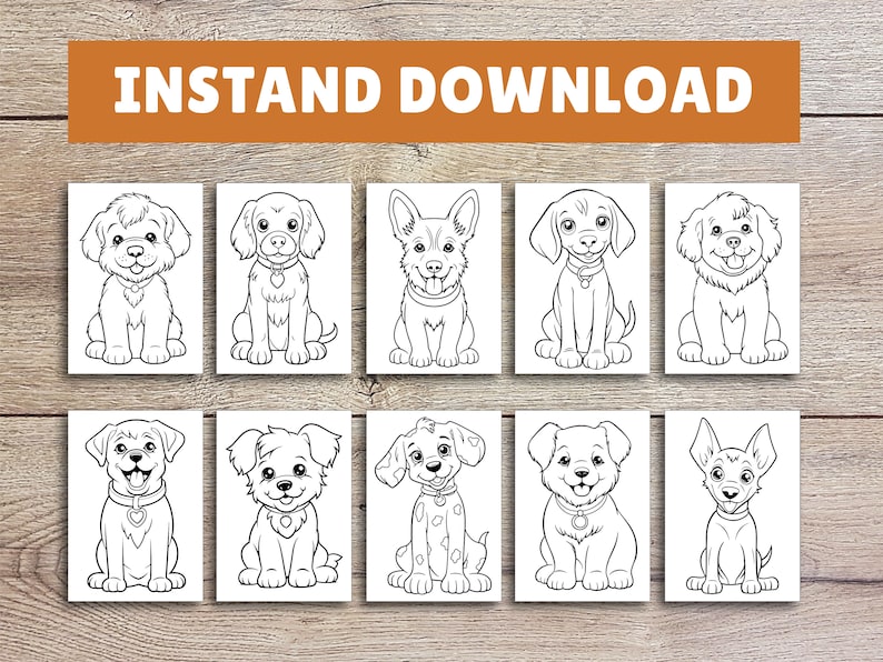 Puede incluir: Un conjunto de diez dibujos en blanco y negro de diferentes razas de perros. Cada perro est&aacute; sentado y mirando hacia adelante. Los dibujos est&aacute;n sobre un fondo blanco.