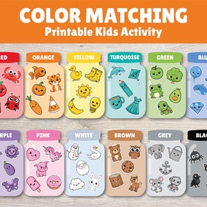 Color Sorting Activities Color Matching Game Worksheets Sorting Colors in Jars Color Sorting Preschool Homeschool Color Learning Toddler