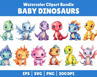 Watercolor Dinosaur Clipart Collection Dinosaur Nursery Clipart Dinosaur Birthday Party Decor, Stickers, Baby Shower, PNG Baby Nursery Decor