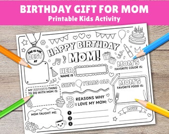 Happy Birthday Mom Coloring Page Printable All About Mom Fill In Template Mom Birthday Activity Happy Birthday Mom Placemat Printable Kids