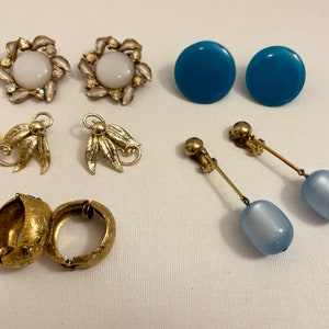 Earrings Lot 5 Pairs Clip On Vintage