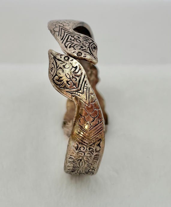 Double Headed Snake Hinged Bangle Bracelet Vintage - image 3