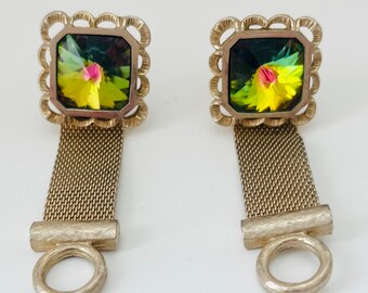 Vintage Cuff Links Lime Rhinestone