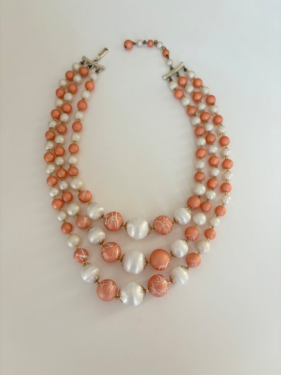 Peach Beaded Multi Strand Necklace Vintage - image 4