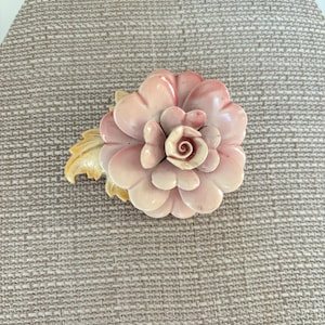 Blumen Brosche Glasur Lackiert Pink Vintage
