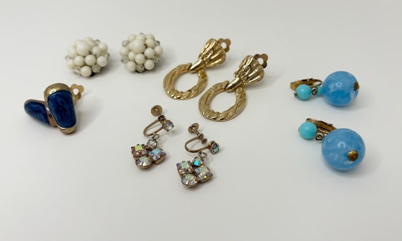 Earrings Lot of 5 Pairs Vintage Clip On