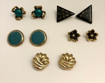 Earrings Lot 5 Pairs Clip On Vintage