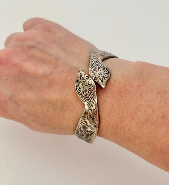 Double Headed Snake Hinged Bangle Bracelet Vintage - image 7