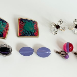 Earrings Lot 5 Pairs Clip On Vintage