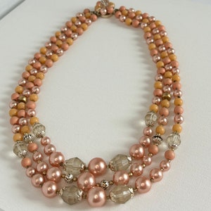 Peach Triple  Strand Necklace Vintage