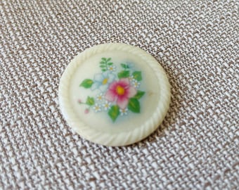 Avon Flower Round Brooch Porcelain Vintage