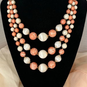 Peach Beaded Multi Strand Necklace Vintage