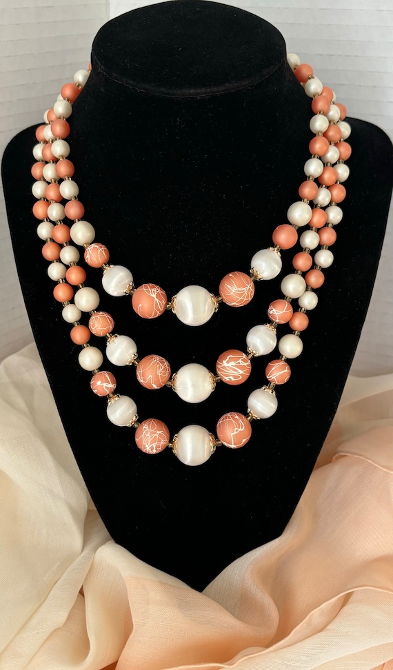 Peach Beaded Multi Strand Necklace Vintage - image 1