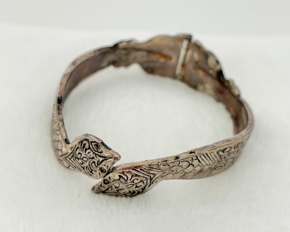 Double Headed Snake Hinged Bangle Bracelet Vintage - image 6