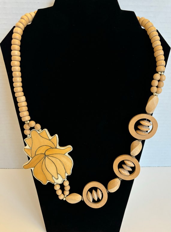 Wooden Beaded Flower Necklace - image 1