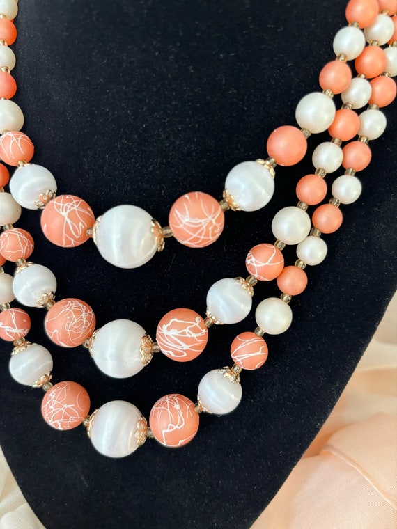 Peach Beaded Multi Strand Necklace Vintage - image 3