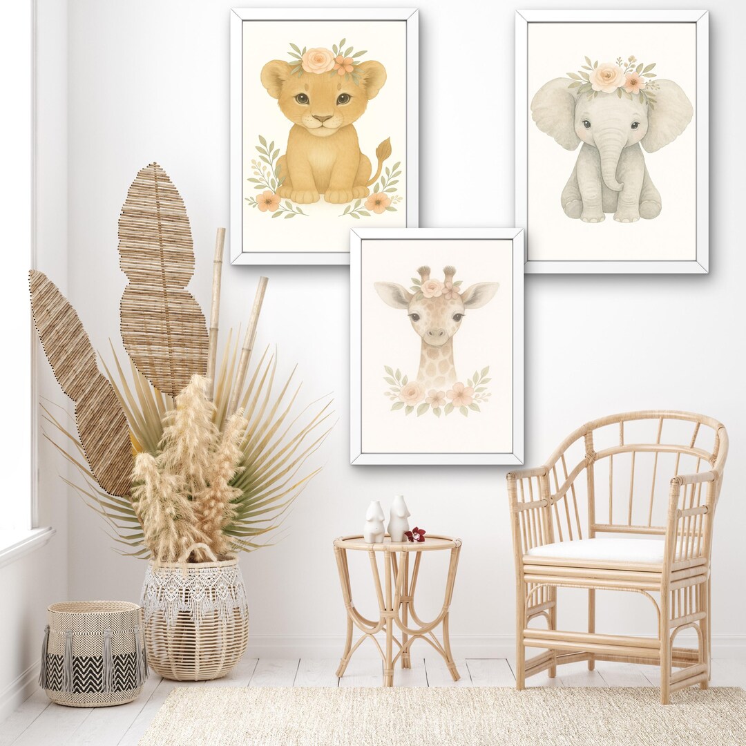 Safari Animal Nursery Prints: Boho Floral Jungle Decor (digital ...