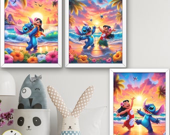 Lilo & Stitch print, poster voor kinderkamer, Stitch kinderkamer decor, Lilo Stitch poster, Lilo kunst aan de muur, Stitch print, meisje kamer decor