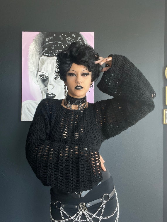 Treble Shadows Crop Top PDF Crochet Pattern | Goth Crochet Pattern