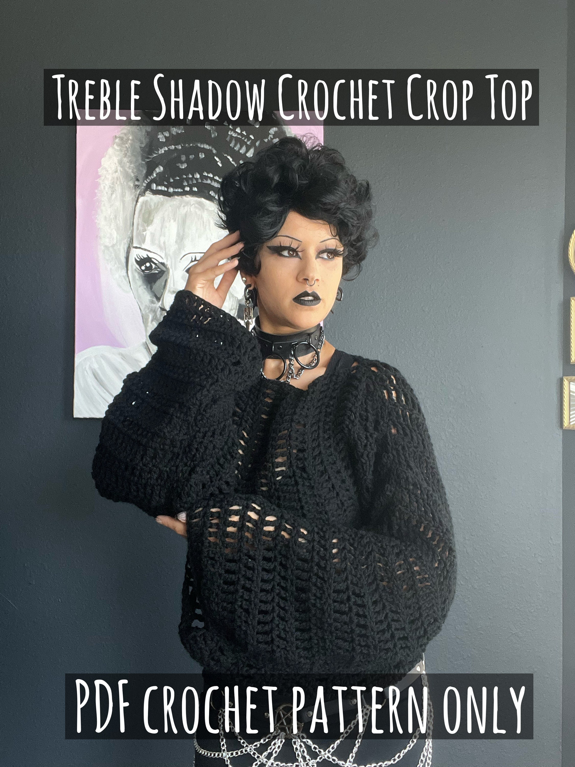 Treble Shadows Crop Top PDF Crochet Pattern | Goth Crochet Pattern