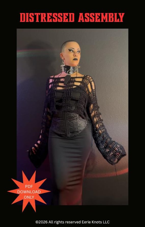 39 Mesh Sweater Crochet Patterns for Airy Layers, Pullovers, and Cardigans 26 Crochet Top Distressed Assembly Industrial Goth Mesh