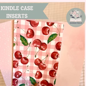 Kindle Case Insert | E-Reader Clear Case Backgrounds | Pink Kindle Case | Pink Plaid Cherry Kindle