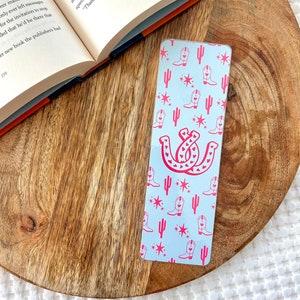 Country Cowgirl Bookmark | Blue and Pink Cowgirl Bookmark | Heart Horseshoes Design