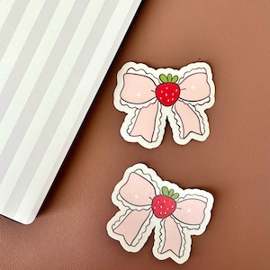 Strawberry Bow Sticker | Coquette Stickers | Kindle Decor Stickers | Water Bottle Stickers | Pink Kindle Sticker