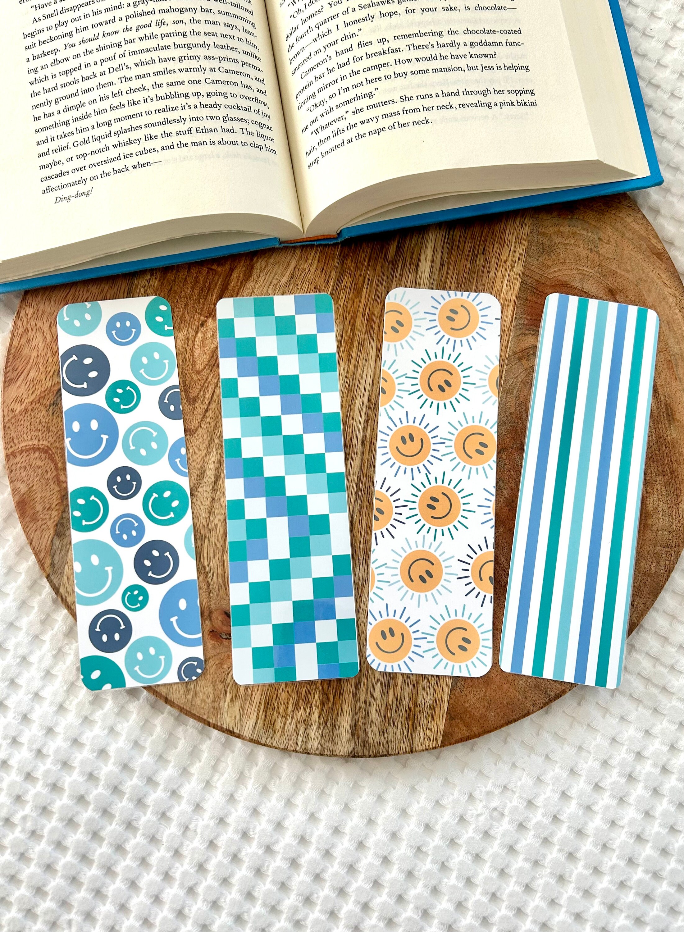 Blue Bookmark Set | Book Club Bookmark Set | Smiley Face Summer Bookmarks
