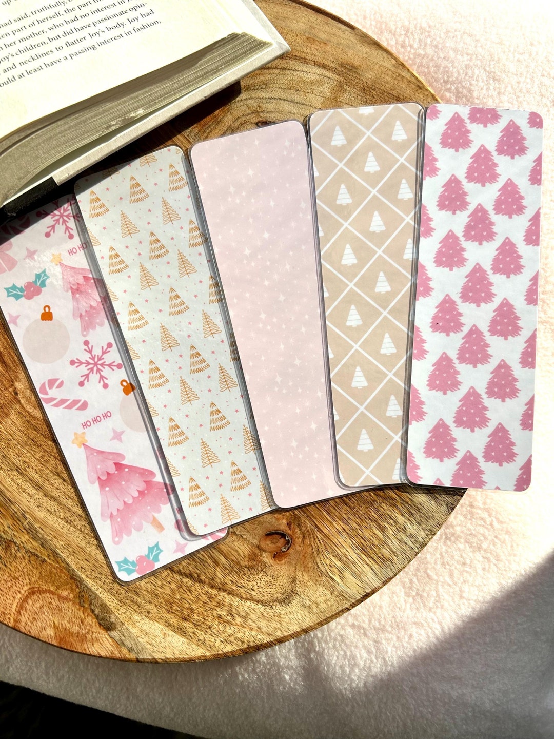 Pink Color Bookmark Pink Christmas Bookmark Set | Pink Holiday Bookmarks | Pink Christmas ...