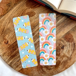 Back to School Bookmark Set | Cute Pencil Bookmark | Smiling Retro Rainbows | Teacher Bookmarks