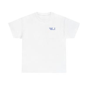 May include: A white t-shirt with a crew neck. The shirt features blue text on the upper left chest that reads "REVOLVER WINTER FESTIVAL, NJ". The shirt is made of a soft, comfortable material.
