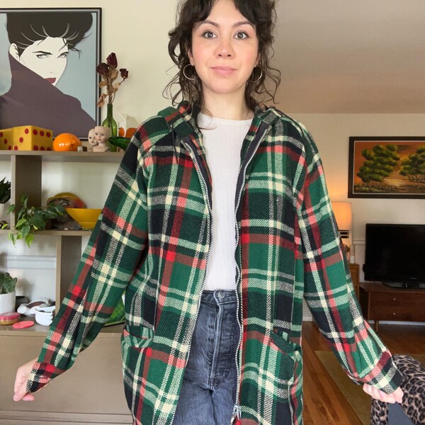 Plaid Hooded Jacket Etsy