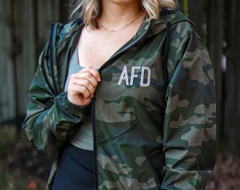 Camo Monogram Embroidered WindbreakerLightweight Full-Zip Camo Windbreaker