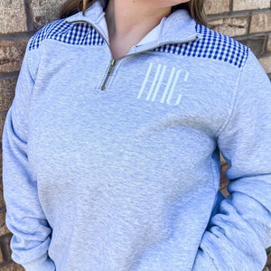Monogram Pullover Quarter Zip with Elbow Patches