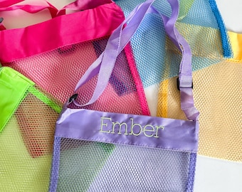 Personalized Children's Mesh Beach Bag, Kids Seashell Bag