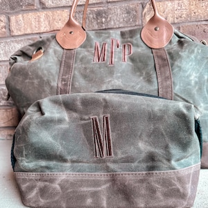 Personalized Waxed Canvas Dopp Kit, Monogrammed Travel Case